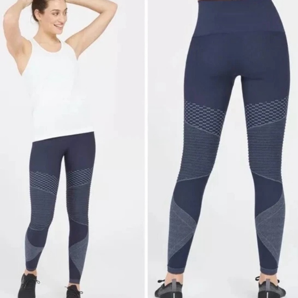 SPANX Seamless Moto Yoga Leggings Indigo‎ Sky Blue Workout Joggers Large